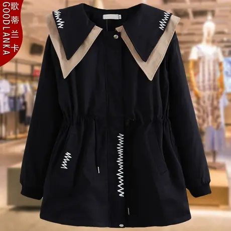 中年四五十岁妈妈冬装海军领派克服棉衣加肥加大码中长款棉服外套商品大图