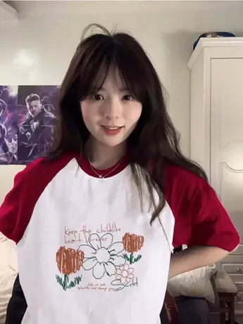 设计感小众仿棉短袖t恤女2023夏季新款拼接打底衫宽松时尚上衣潮商品大图