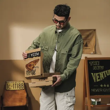 Modi Nick/摩帝尼克复古宽松大码外套男士衬衫纯色时尚宽松外套商品大图