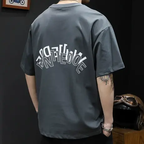 重磅潮牌短袖t恤男士宽松大码男装夏季2023新款纯棉男款美式体恤商品大图