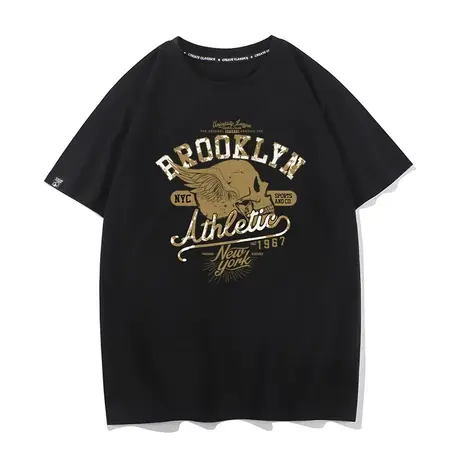 秀洛美式复古vintage newyork重金属机车OG骷髅周边衣服短袖T恤图片