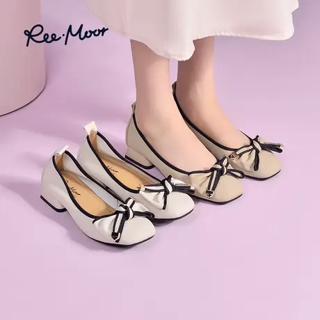 REEMOOR睿慕蝴蝶结晚晚风温柔蛋卷鞋真皮舒适百搭浅口软底单鞋女商品大图