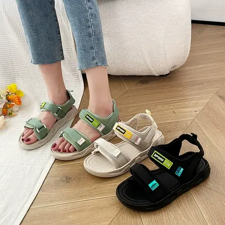 魔术贴罗马鞋学生2023夏新款百搭日系运动凉鞋女ins潮厚底松糕鞋商品大图