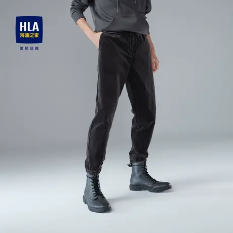 HLA/海澜之家抽绳松紧腰休闲裤灯芯绒宽松束脚口中腰九分裤卫裤男商品大图