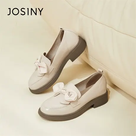 Josiny/卓诗尼单鞋女2024新款春季漆皮法式一脚蹬厚底圆头乐福鞋商品大图