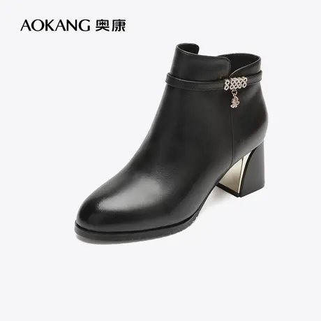 【门店发货】奥康女鞋 2022冬季新款休闲短靴及踝靴加绒保暖舒适商品大图