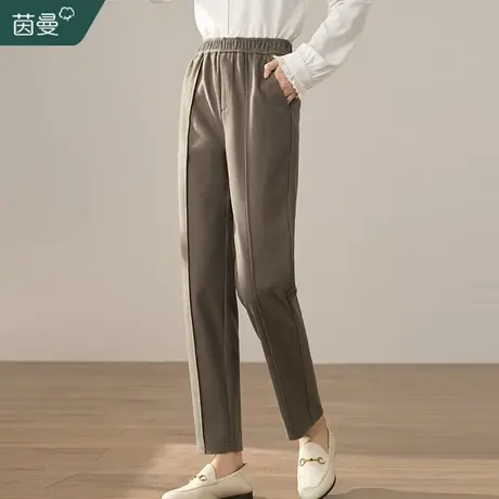 茵曼通勤气质毛呢休闲裤女2023年秋冬新款松紧高腰垂感西装直筒裤图片