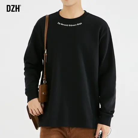 男士黑色美式长袖t恤男圆领春秋季潮牌上衣宽松男装2023新款卫衣商品大图