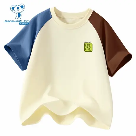 PV真维斯童装2025夏季新款 拼接短袖T恤纯棉男童插肩半袖上衣图片