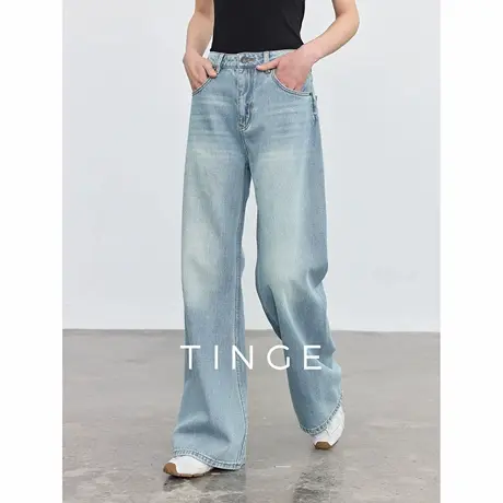 TINGE贴己松弛蓝色水洗直筒阔腿裤女2025春季新款牛仔裤纯棉裤子商品大图