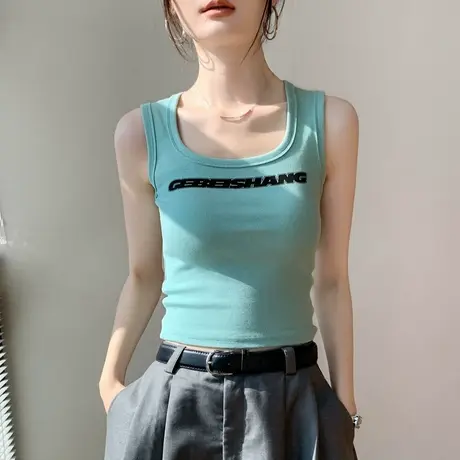 薄荷绿吊带背心女2025春夏新款街头性感露肩显瘦外穿内搭无袖上衣商品大图