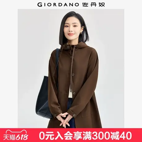 佐丹奴休闲外套女简约街头风磨毛大口袋中长款连帽夹克女05374684商品大图
