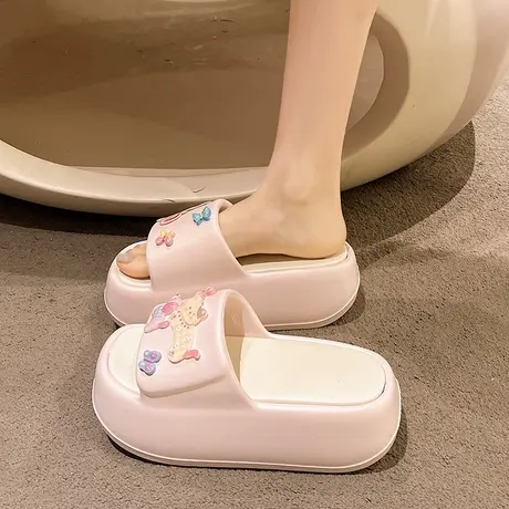 厚底增高一字拖女夏季外穿防滑可爱猫咪蝴蝶沙滩松糕底凉拖鞋商品大图