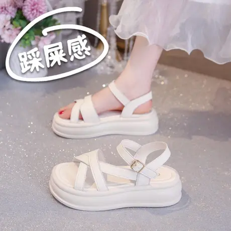踩屎感真皮凉鞋女夏季配裙子厚底罗马鞋2025新款时尚百搭绝美34码图片