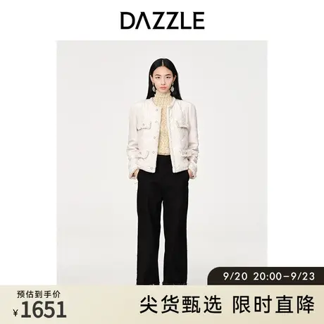 DAZZLE地素奥莱秋白色小香风气质短款绗缝棉服外套上衣女图片