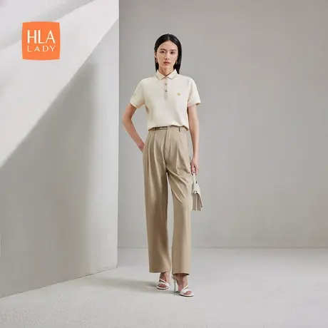 HLA/海澜之家商务短袖POLO衫24夏季新款翻领珠地网眼上衣T恤女装图片