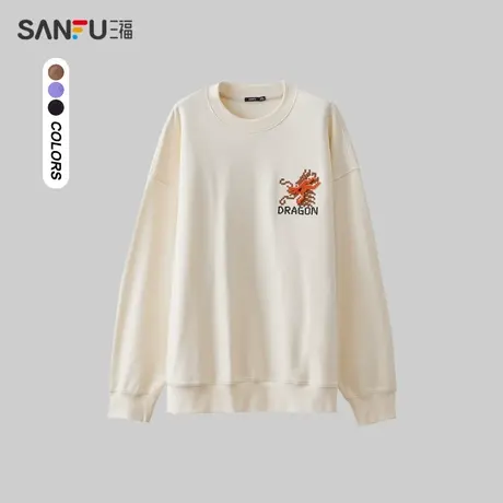 三福2023秋男士东方祥龙国潮卫衣 街头潮流宽松圆领上衣477034图片