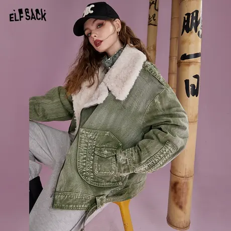 妖精的口袋牛仔棉衣棉服女2022冬季新款翻领加绒小棉袄外套小个子图片