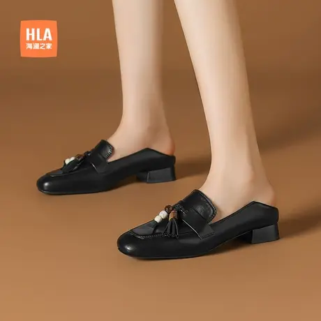 HLA/海澜之家乐福鞋女2025新款秋季英伦风小皮鞋一脚蹬懒人豆豆鞋商品大图