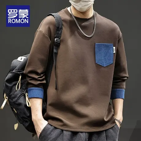 罗蒙莱赛尔卫衣男士秋季新款圆领宽松长袖上衣服男休闲百搭打底衫商品大图