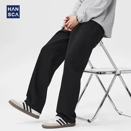 hansca莱赛尔黑色直筒牛仔裤2025新款男秋季宽松阔腿美式休闲长裤商品大图