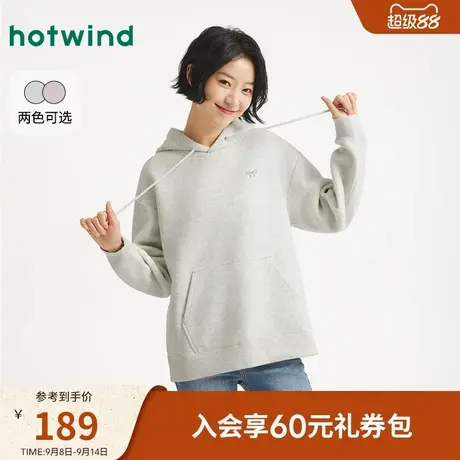 热风2025年秋季新款女士蝴蝶结连帽卫衣商品大图