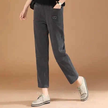 韩潮袭人松紧腰拼接加绒休闲裤女2023冬季新款宽松显瘦哈伦裤子图片