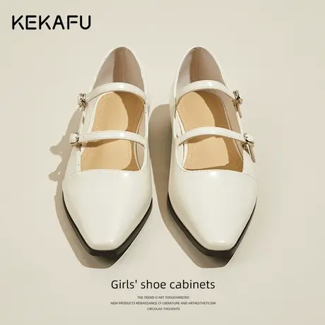 珂卡芙平底尖头单鞋女2023新款秋季玛丽珍女鞋一字带浅口小皮鞋子图片