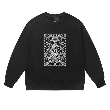 潮牌美式复古美人鱼印花圆领卫衣男街头潮流慵懒风休闲宽松上衣图片