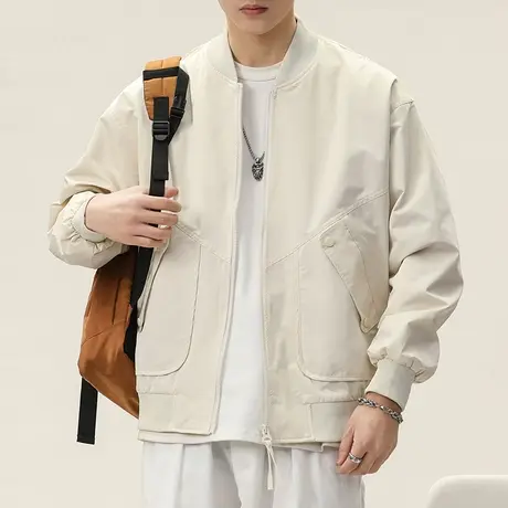秋冬季男装美式高端潮牌棒球服外套2023年新款纯色V领夹克上衣服商品大图
