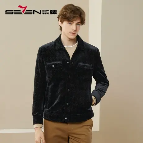 【丝绒面料】柒牌夹克外套男秋季新款时尚潮流黑色工装翻领茄克衫商品大图
