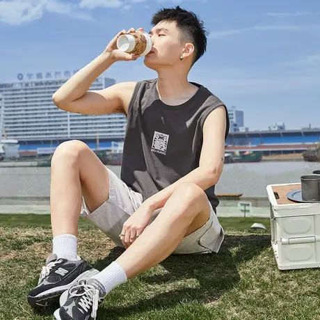[吾皇猫联名]唐狮夏季新款男背心汗衫无袖T恤打底纯棉圆领上衣潮图片