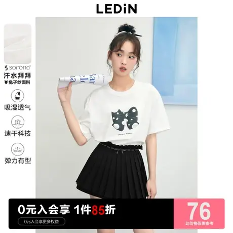 【汗水拜拜】乐町波点蝴蝶结短袖T恤2023年夏季新款女装宽松短袖商品大图