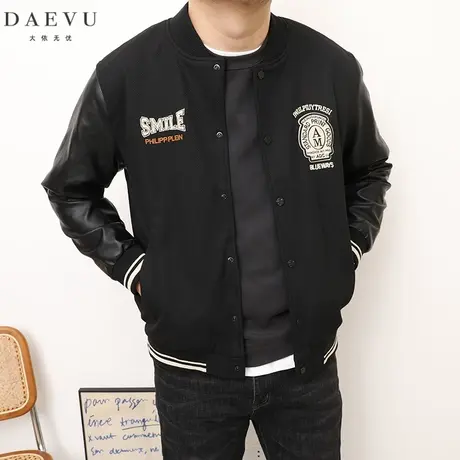 DAEVU秋新款日韩绣标大号潮胖加肥加大码男士短款棒球领夹克外套图片