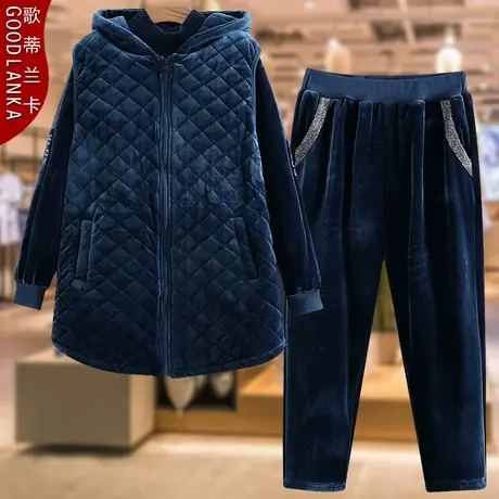 中老年秋冬加绒运动服套装女大码宽松中年妈妈加厚卫衣休闲三件套商品大图