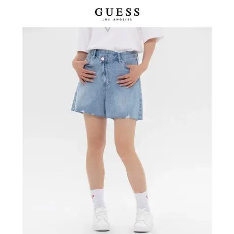 【38上新季】GUESS女新潮腰头不规则别致设计白毛边牛仔短裤商品大图