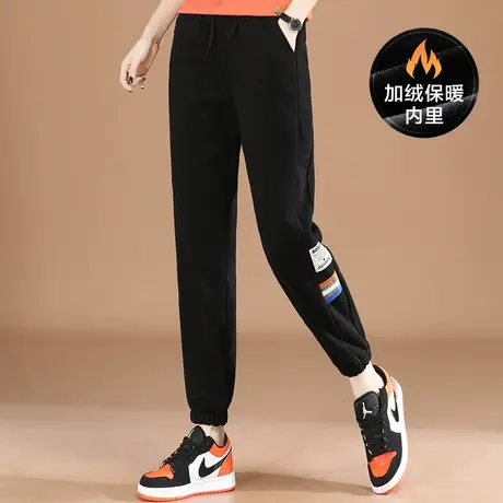 韩潮袭人松紧腰加绒运动裤卫裤女2023冬季新款束脚裤宽松休闲裤厚图片