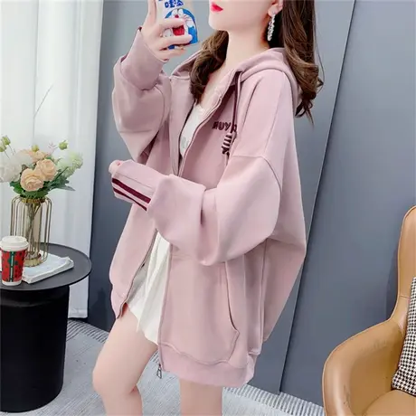 oversize连帽卫衣女士秋冬2023新款宽松休闲加绒加厚拉链开衫外套图片