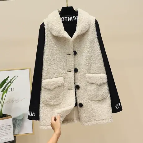 羊羔毛马甲女士中长款2023新款冬韩版皮毛一体背心外穿马夹外套潮商品大图