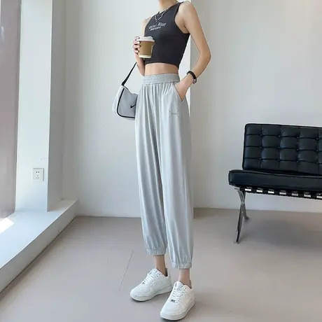 束脚速干运动裤女夏季薄款防晒九分高腰显瘦宽松直筒冰丝休闲裤子商品大图
