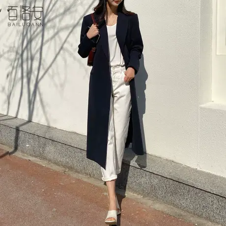 百洛安长款过膝风衣外套女秋季新款韩版气质百搭宽松西装大衣图片