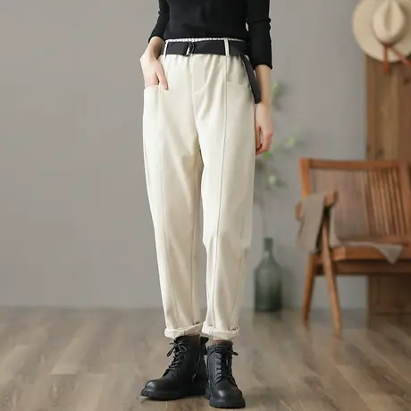 dza 高腰显瘦宽松加绒裤子女士冬季百搭直筒裤休闲哈伦裤直筒女裤商品大图