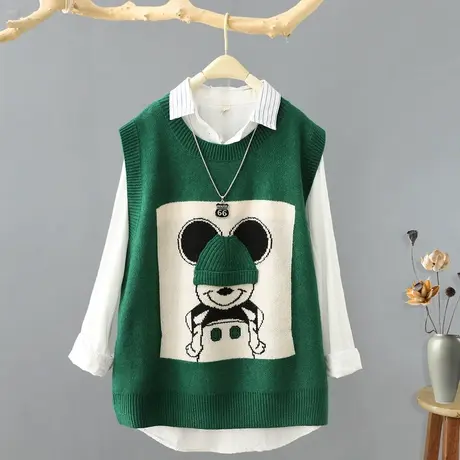 圆领针织马甲女卡通提花套头马夹背心2024春装新款短款外搭坎肩潮图片