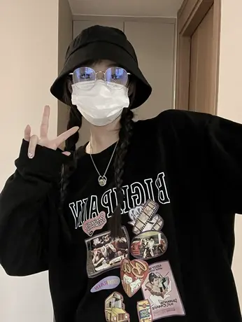 古着vintage设计感卫衣女秋冬加绒加厚潮ins长袖复古chic大码上衣商品大图