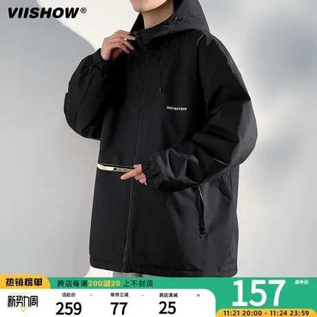 VIISHOW户外保暖冲锋夹克外套男士秋冬潮牌宽松加厚棉衣防水登山商品大图