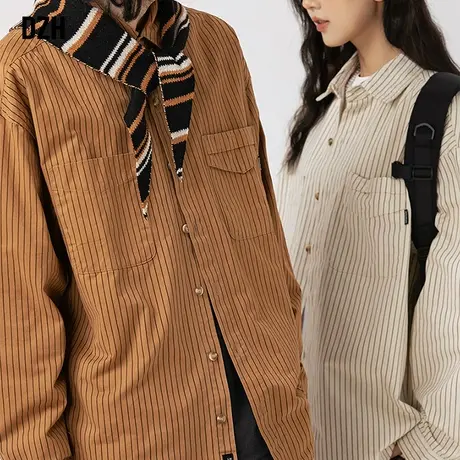 情侣日系条纹衬衫男长袖高级感衣服男款秋装2023新款纯棉衬衣外套商品大图