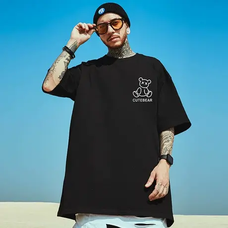 高街潮牌宽松T恤简约短袖男加肥加大五分袖纯棉肥佬大码男装夏季图片