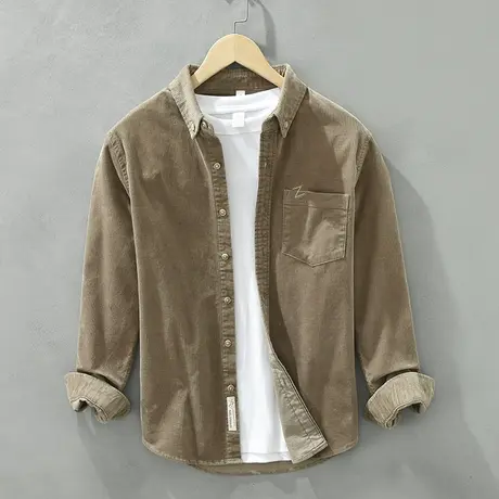 休闲衬衫男宽松春秋季长袖日系水洗免烫衬衣青年上衣男士外套潮流商品大图