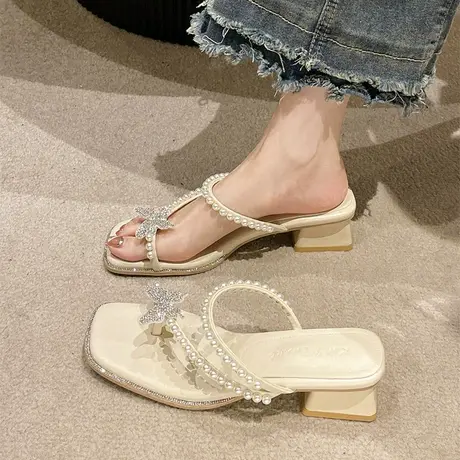 时尚超仙凉鞋女仙女时装亮晶晶2024夏季新款粗跟气质名媛凉拖法式商品大图