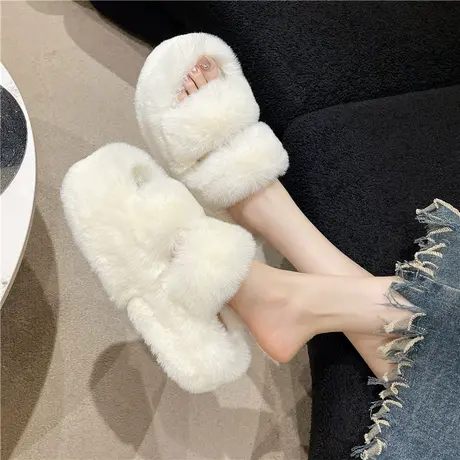 毛毛拖鞋女外穿2024秋季新款韩版厚底增高7cm小个子秋冬棉拖鞋子商品大图